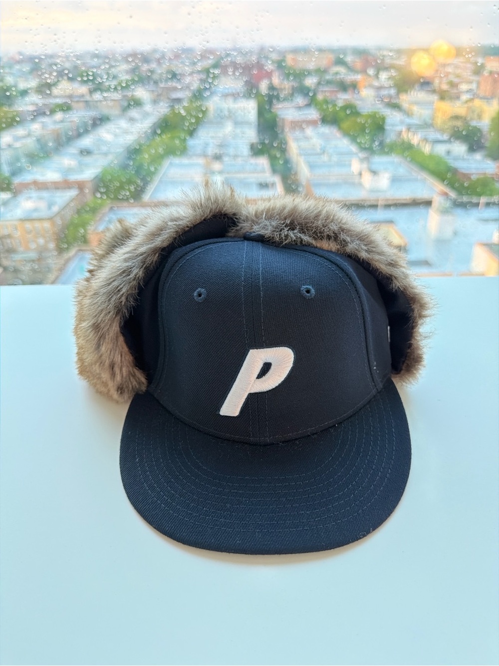 PALACE Black Snapback Hat with Brown Faux Fur Ear Flaps - Picture 2 of 7